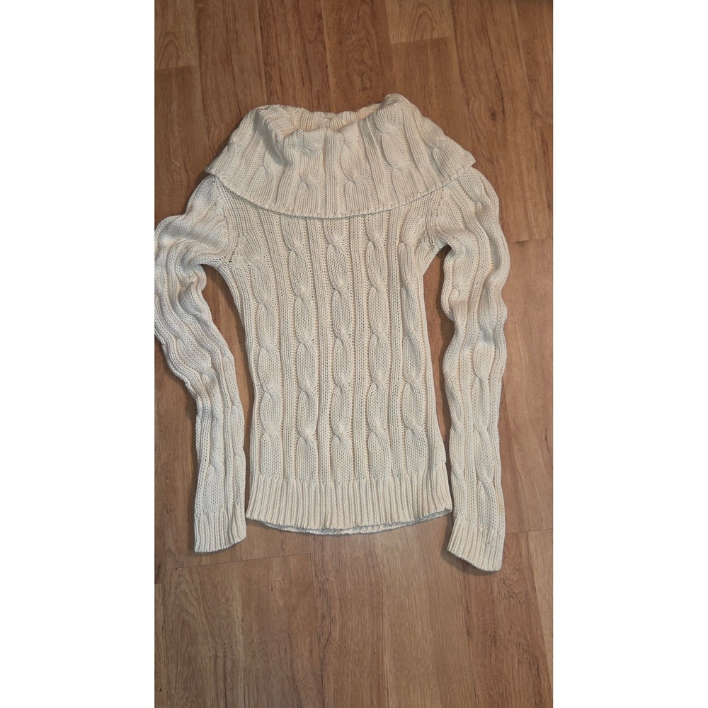Daisy Fuentes Cream Cable Knit Cowl Neck Sweater Small Ivory Long Sleeve Top